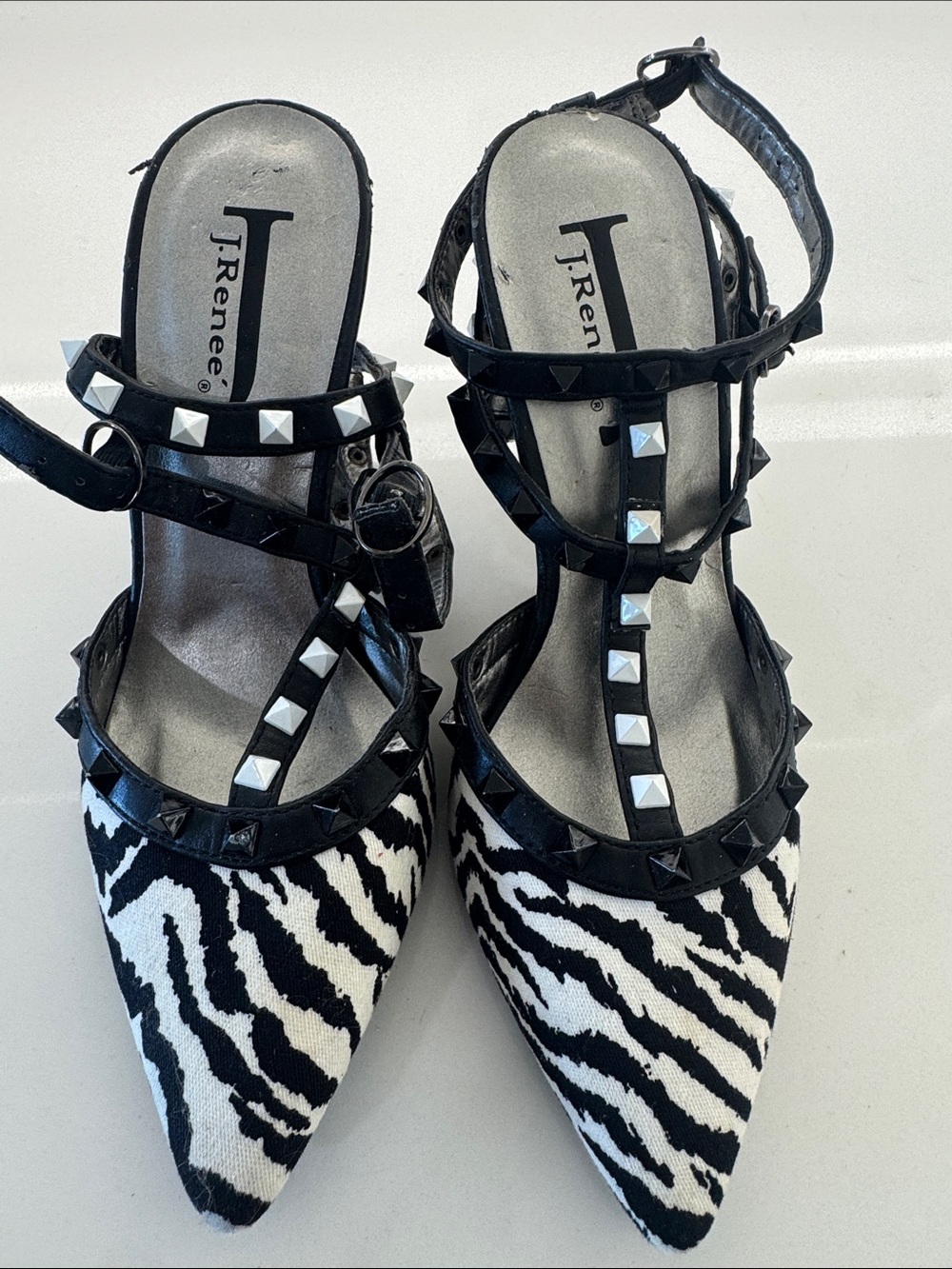 J.Renee Black & White Zebra Studded Pointed-Toe Heels